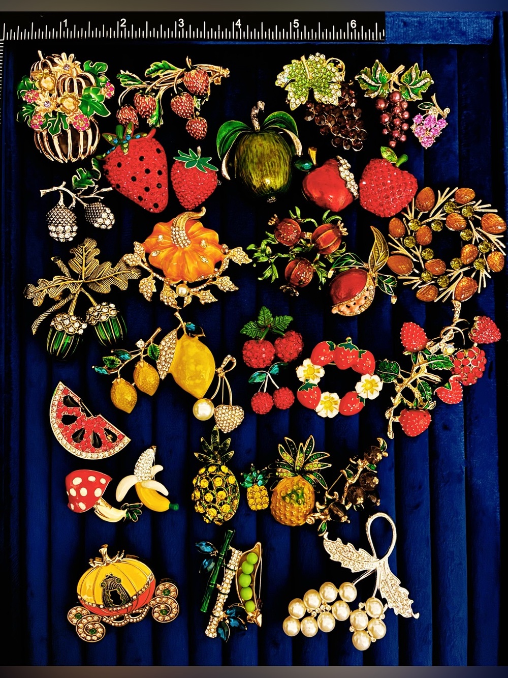 35 Fruit Vegetable Brooch Pins Strawberry Apple Pumpkin Enamel Rhinestone